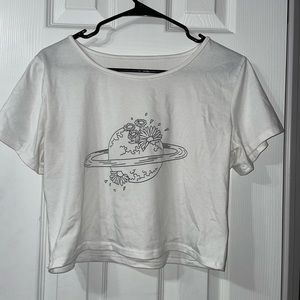 White graphic crop top